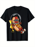 Men's T-Shirt Cartoon Hot Dog With Space Helmet Jetpack Boots And Sunglasses Character