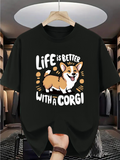 Men's T-Shirt Life Is Better Surrounded By Smiling Cartoon Corgi Dog