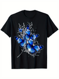 Men's T-Shirt Bright Blue Wings Fluttering Among Abstract White Lines Butterfly