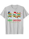 Men's T-Shirt Merry Christmas Festive School Buses With Snowmen And Holiday Hats