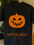 Men's T-Shirt Happy Halloween Orange Pumpkin Face With Spooky Eyes And Teeth Jackolantern