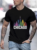 Men's T-Shirt Chicago Rainbow Skyline With Colorful Urban City Buildings