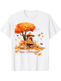 Men's T-Shirt Happy Thanksgiving Autumn Leaves With House And Harvest Pumpkin