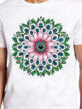 Men's T-Shirt Intricate Mandala With Pink Petals And Blue Eyes Radiating Flower