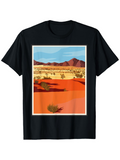 Men's T-Shirt Golden Desert Shadows With Distant Mountains Under Clear Blue Sky Sandscape