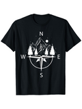 Men's T-Shirt Compass Rose With Snow Covered Pines And Majestic Mountain Under Moonlight