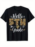 Men's T-Shirt Hello 5th Grade With Leopard Patterned Numbers And Decorative Arrows T Shirt