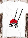 Men's T-Shirt Rising Red Sun With Sushi Held By Chopsticks