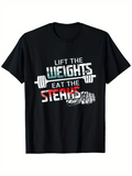 Men's T-Shirt Lift The Weights Eat The Steaks With Iron Barbell Illustration