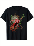 Men's T-Shirt Vintage Nautical Compass With Octopus And Red Coral Steering Wheel