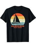 Men's T-Shirt Barbados West Indies Retro Sunset With Silhouette Sailboat At Sea
