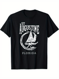 Men's T-Shirt St Augustine Florida With Retro Sailing Waves And Boat