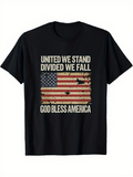 Men's T-Shirt United We Stand Divided We Fall God Bless America Vintage American Flag With Faded Battlefield Effects