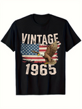 Men's T-Shirt Vintage 1965 Flying Bald Eagle With American Flag