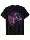 Men's T-Shirt Vivid Desert Night With Pink Cactus And Glowing Rock Mountains