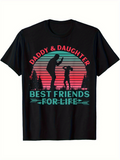 Men's T-Shirt Daddy Daughter Pink Sunset With Forest Silhouette Featuring Dancing People