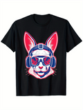 Men's T-Shirt Neon Headphones With Retro Sunglasses Wearing Rabbit