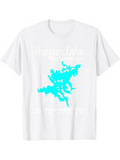 Men's T-Shirt Squam Lake Bright Turquoise Water Silhouette Map On Plain White