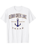 Men's T-Shirt Cedar Creek Lake With Blue Anchor And Texas Lettering Design