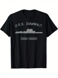 Men's T-Shirt USS Zumwalt Gray Warship Silhouette With Block Letters Shirt