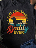 Women's T-Shirt Best Dachshund Daddy Ever Retro Sunset With Silhouette Stars Dachshund