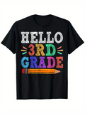 Men's T-Shirt Hello 3rd Grade Colorful Chalk Text With Yellow Pencil