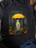 Men's T-Shirt Rainy Forest Among Yellow Wildflowers Under Large Umbrella Ghost