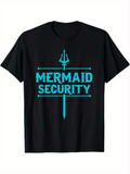 Men's T-Shirt Mermaid Security Blue Letters And Trident With Ocean Theme