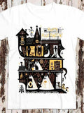 Men's T-Shirt Retro Halloween Party With Spooky Haunted House Full Of Ghosts