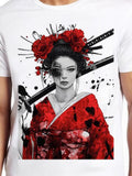 Men's T-Shirt Red Roses With Drama And Samurai Sword Geisha Woman