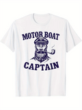 Men's T-Shirt Motor Boat Captain With Pipe And Bearded Old Sailor Portrait