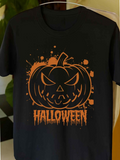 Men's T-Shirt Halloween Spooky Grinning Jack O Lantern With Paint Splatter Pumpkin