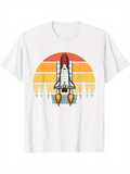 Men's T-Shirt Retro Sunset With Geometric Shapes Featuring Blasting Space Shuttle