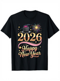 Men's T-Shirt Happy New Year Festive Fireworks Stars Hat 2026