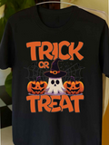Men's T-Shirt Trick Or Treat Halloween Pumpkins With Spider Web And Ghost