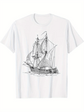Men's T-Shirt Vintage Sailing Ship With Billowing Sails On Open Sea Water