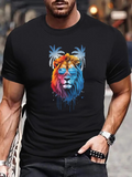 Men's T-Shirt Colorful Artistic Paint Drip With Palm Trees Roaring Lion