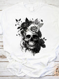 Men's T-Shirt Floral Shadows With Detailed Roses Surrounding A Human Skull