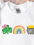Women's T-Shirt Pink Bowed Shamrock Rainbow And Golden Pot Illustration