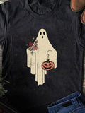 Men's T-Shirt Vintage Haunted Spirit Holding Pumpkin Lantern With Flowers Ghost