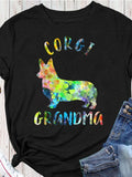 Women's T-Shirt Corgi Grandma Colorful Watercolor Silhouette With Vibrant Artistic Splash Cute Corgi Dog