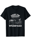 Men's T-Shirt Enjoy The Wilderness With Bear Moonlight Forest And Running Hiker