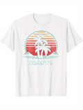 Men's T-Shirt Haiti Vintage Sunset With Palm Trees On Seaside Landscape
