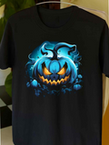 Men's T-Shirt Glowing Blue Night Fog With Carved Halloween Pumpkin