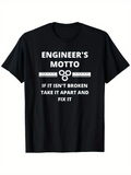 Men's T-Shirt Engineers Motto Motivational Slogan With White Cogs Simple Black T Shirt