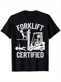 Men's T-Shirt Forklift Certified Humorous Stick Figure Cartoons With Industrial Scene Forklift