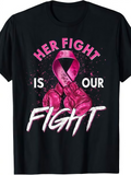 Men's T-Shirt Her Fight Is Our Fight Pink Ribbon With Boxing Gloves Symbolizing Support