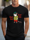 Men's T-Shirt River Rat Wearing Sunglasses And Colorful Shirt Holding Fishing Rod Rat