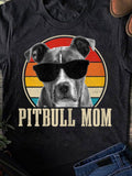 Men's T-Shirt Pitbull Mom With Sunglasses Graphic And Vintage Sunset Pitbull