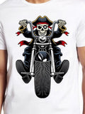 Men's T-Shirt Riding Under The Crimson Ribbon Pirate Skeleton On Classic Motorcycle